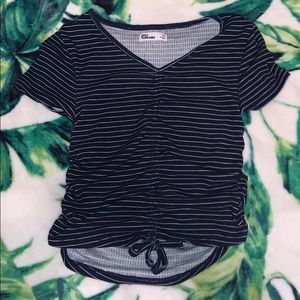 Blue synched striped shirt